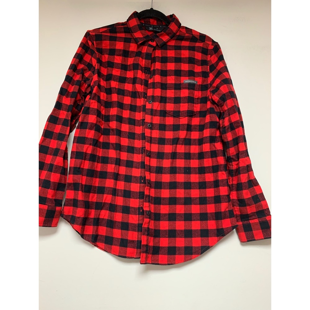Vortex Flannel Shirt Mens Medium Red Black Buffalo Plaid Excellent SOF25071